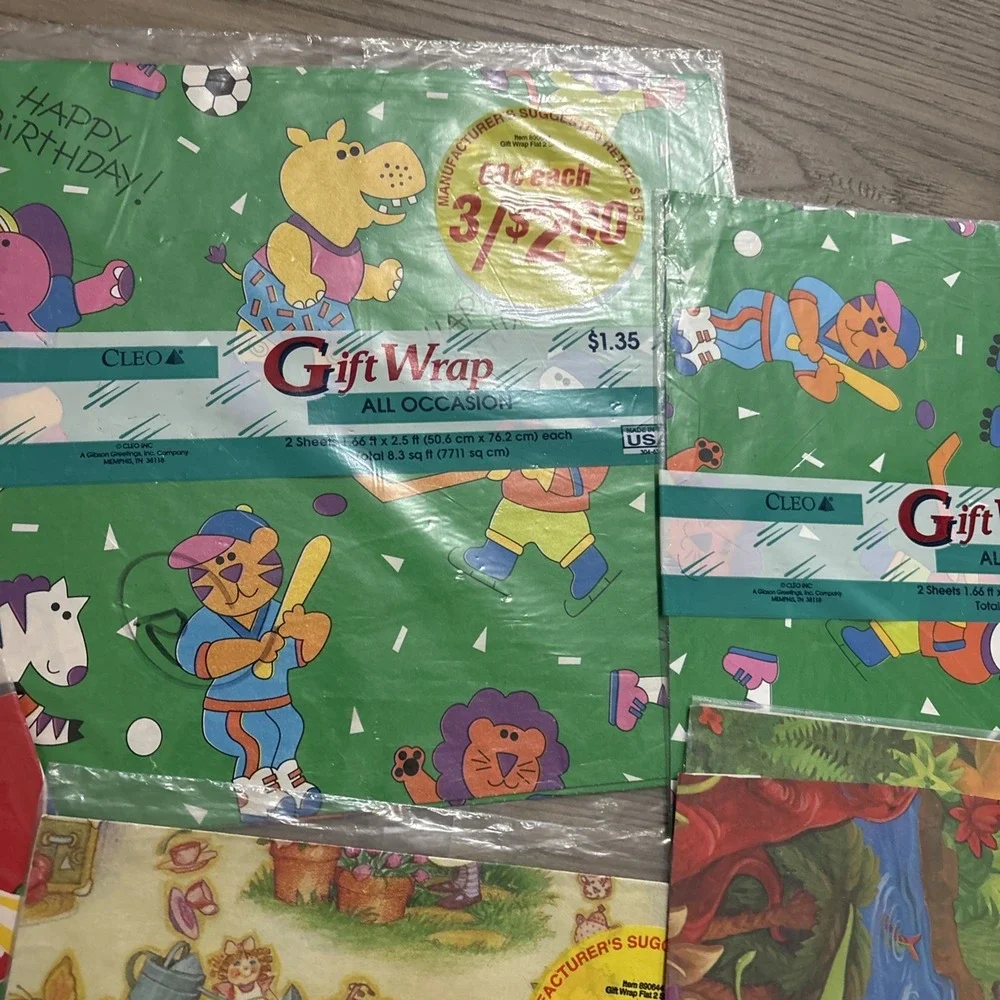 Lot of Vintage Gift wrapping paper Kids, Christmas, Girls, Boys, Toys, Dinosaurs